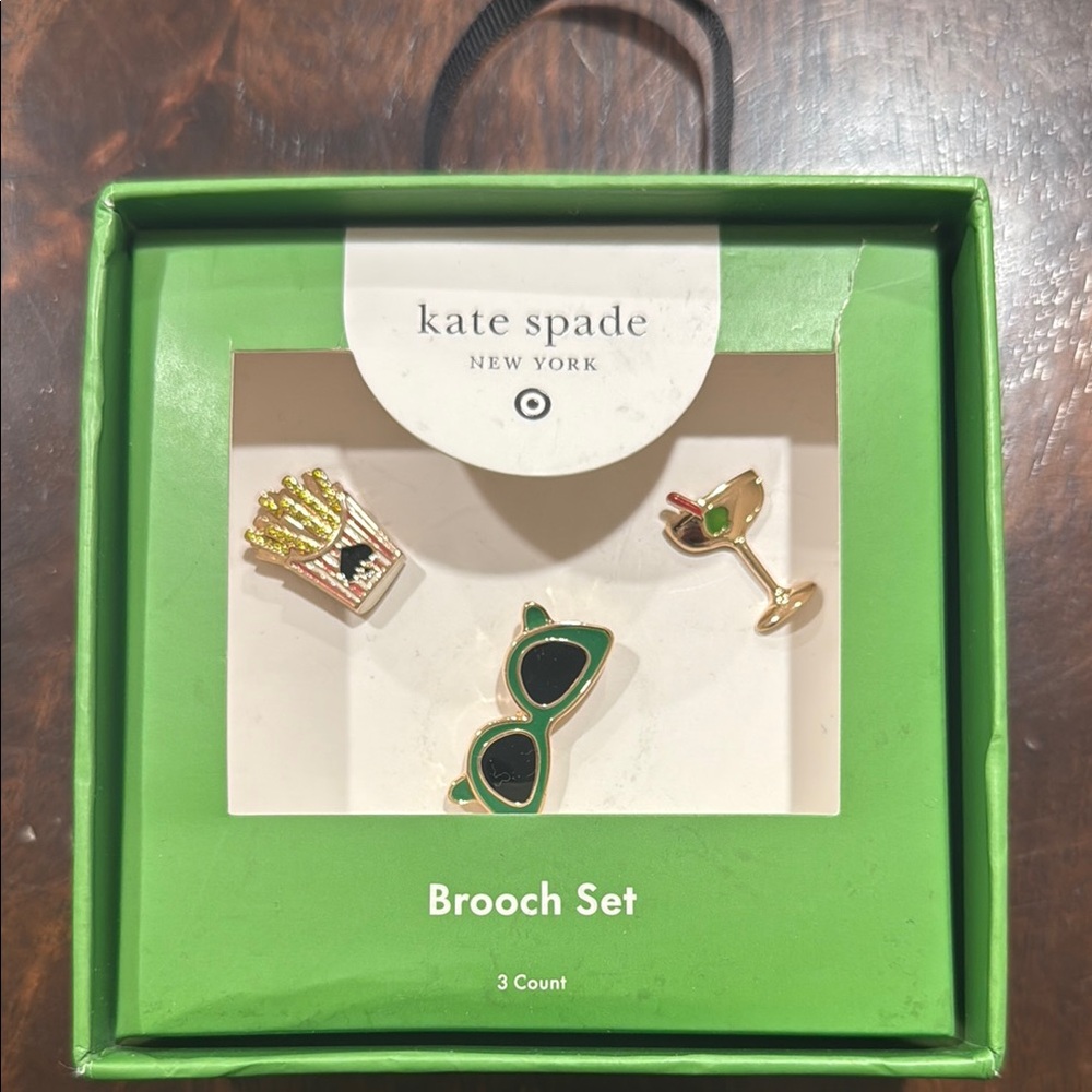 Kate Spade Brooch Set with Green and Gold Accents